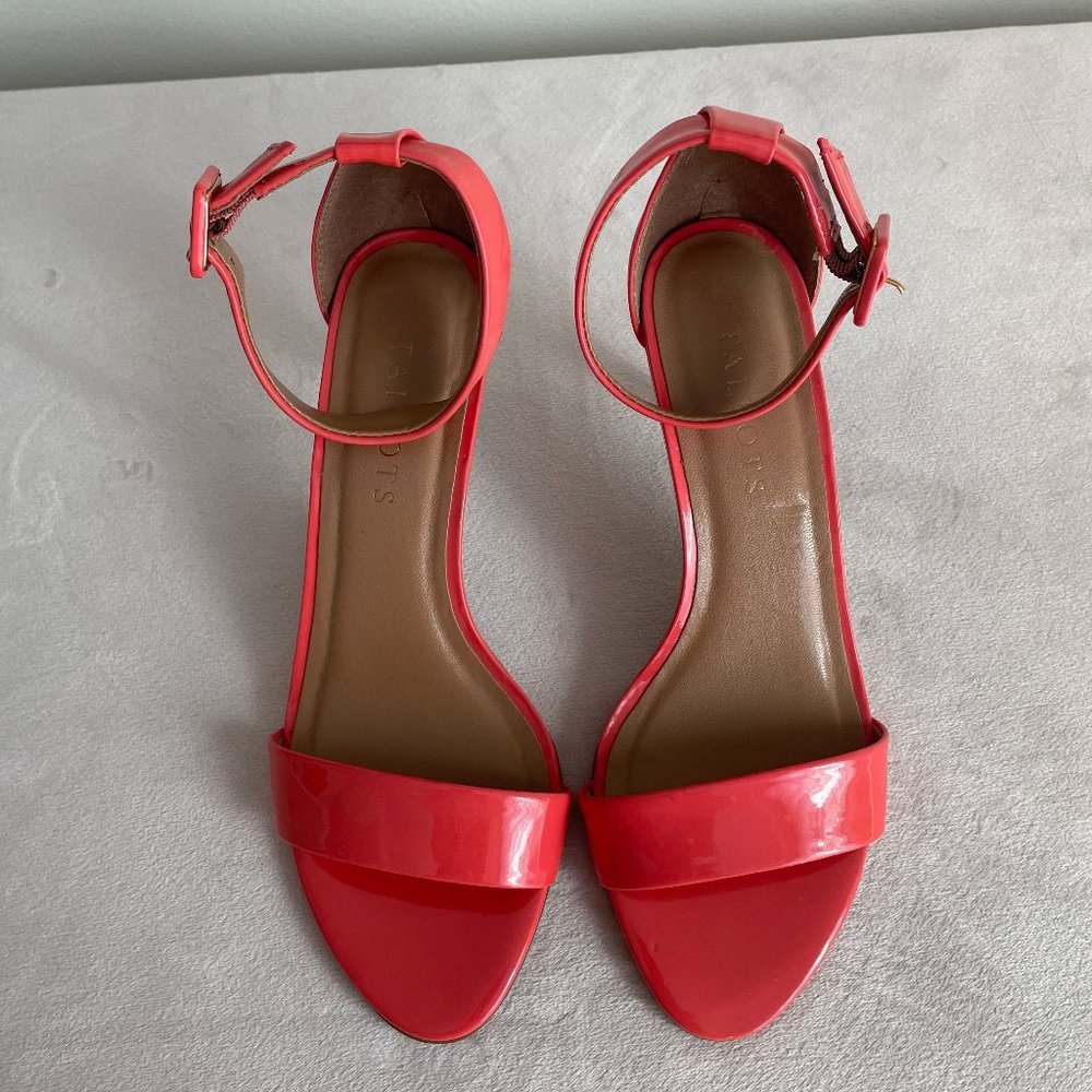 Talbots Coral Patent Leather, Open Toe, Ankle Wrap, Strappy Heels, Sz. 6 B